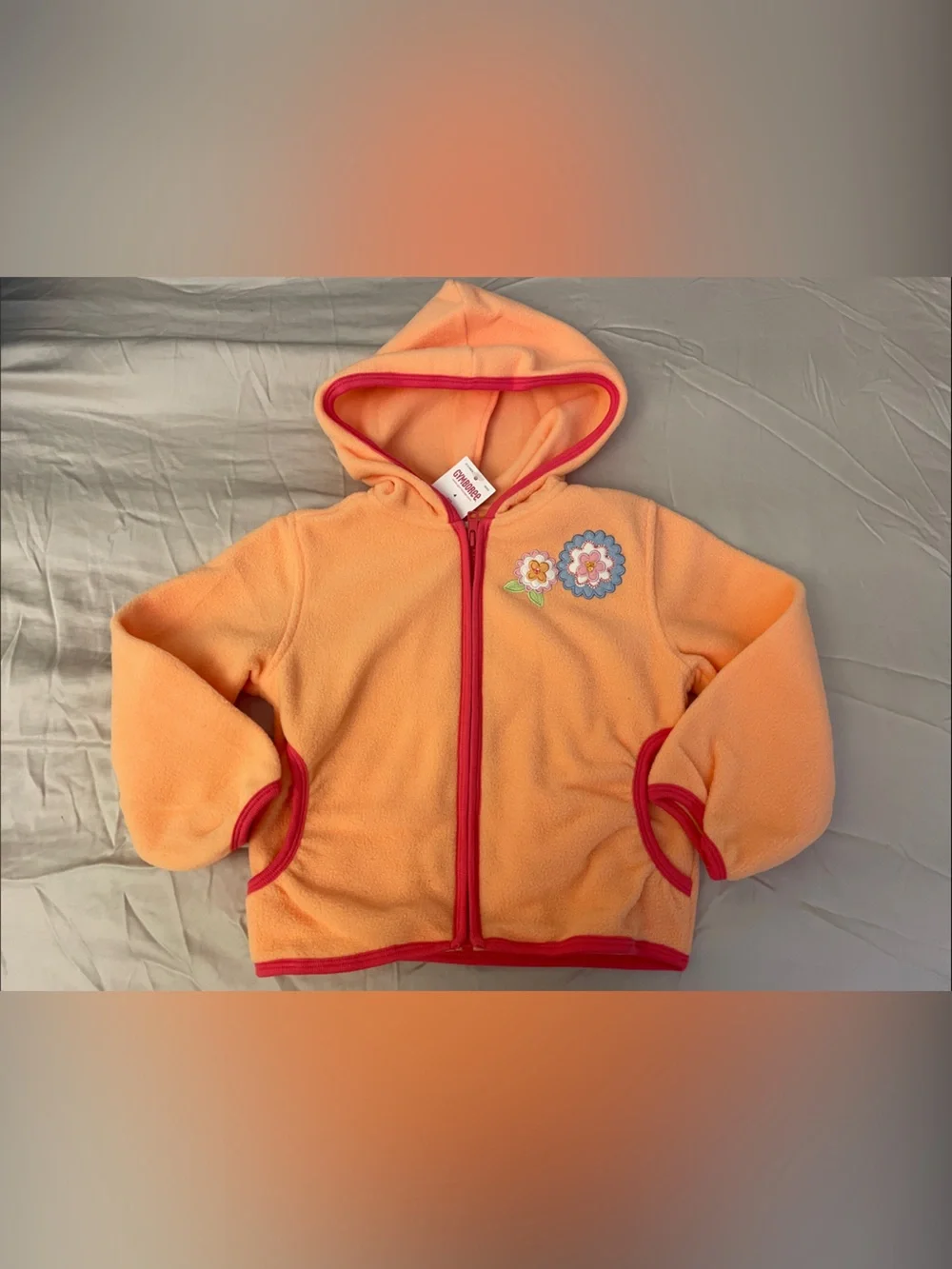 NWT Gymboree Peach soft Fleece Hoodie Jacket Floral Patch sz 4 plus bonus gift